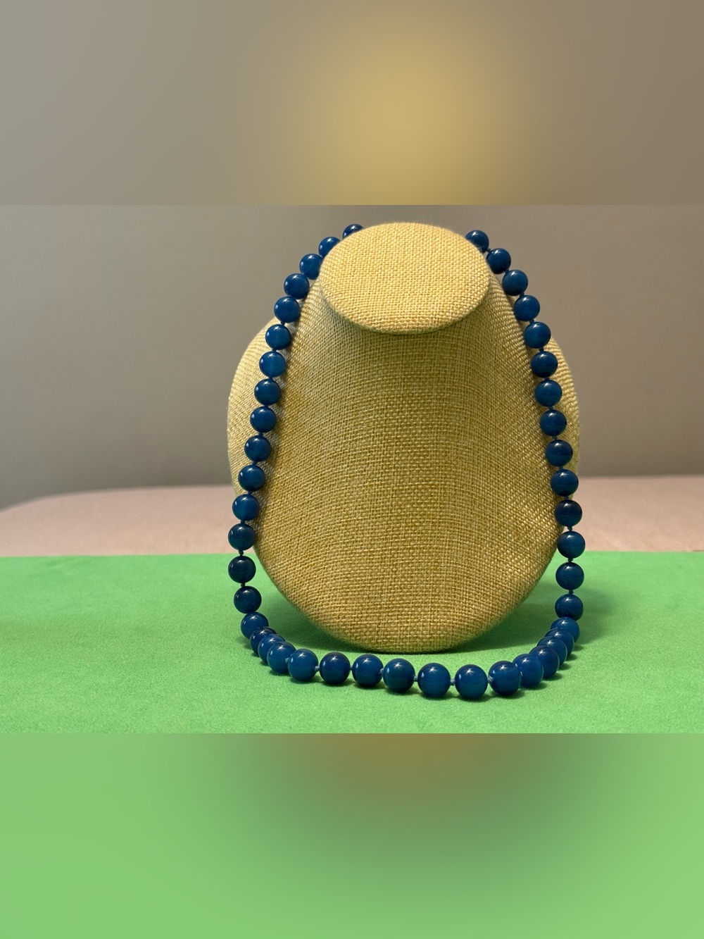 Vintage Blue Glass Large Blue Bead Necklace - Women Jewelry